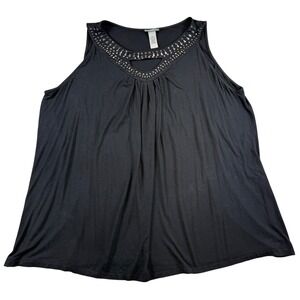 Catherines Womens 3X Black Studded Keyhole Sleeveless Knit Tank Top Plus Size